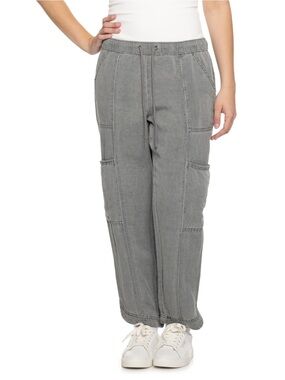 C&C California Olive Green Drawstring Linen Utility Joggers Size S Oversized